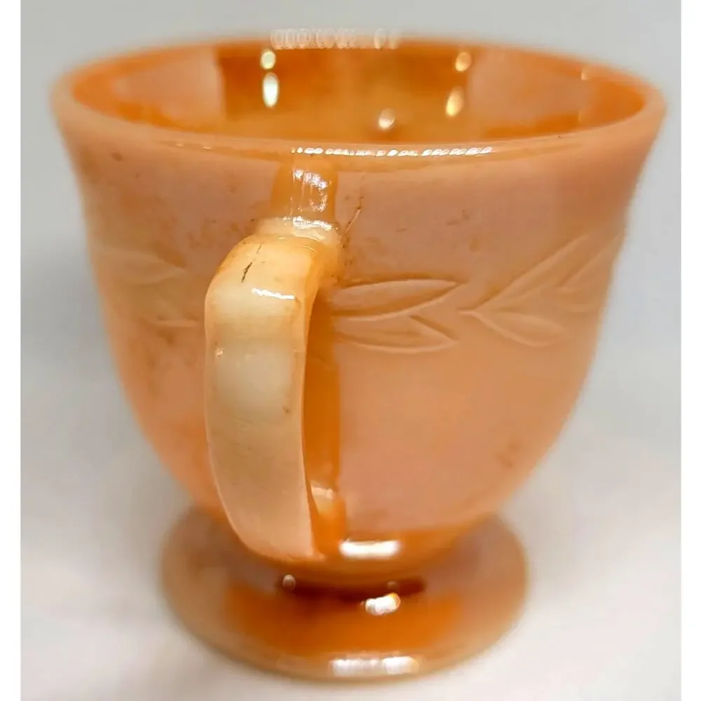 VNTG Fire King Laurel Leaf Footed Open Sugar Bowl Peach Luster Anchor Hocking